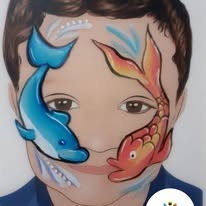 Colourful face-painting design by Sue