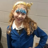 Fun face paint design by Sue