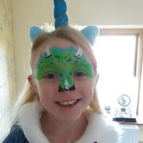 Fun face paint design by Sue