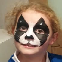 Colourful face-painting design by Sue
